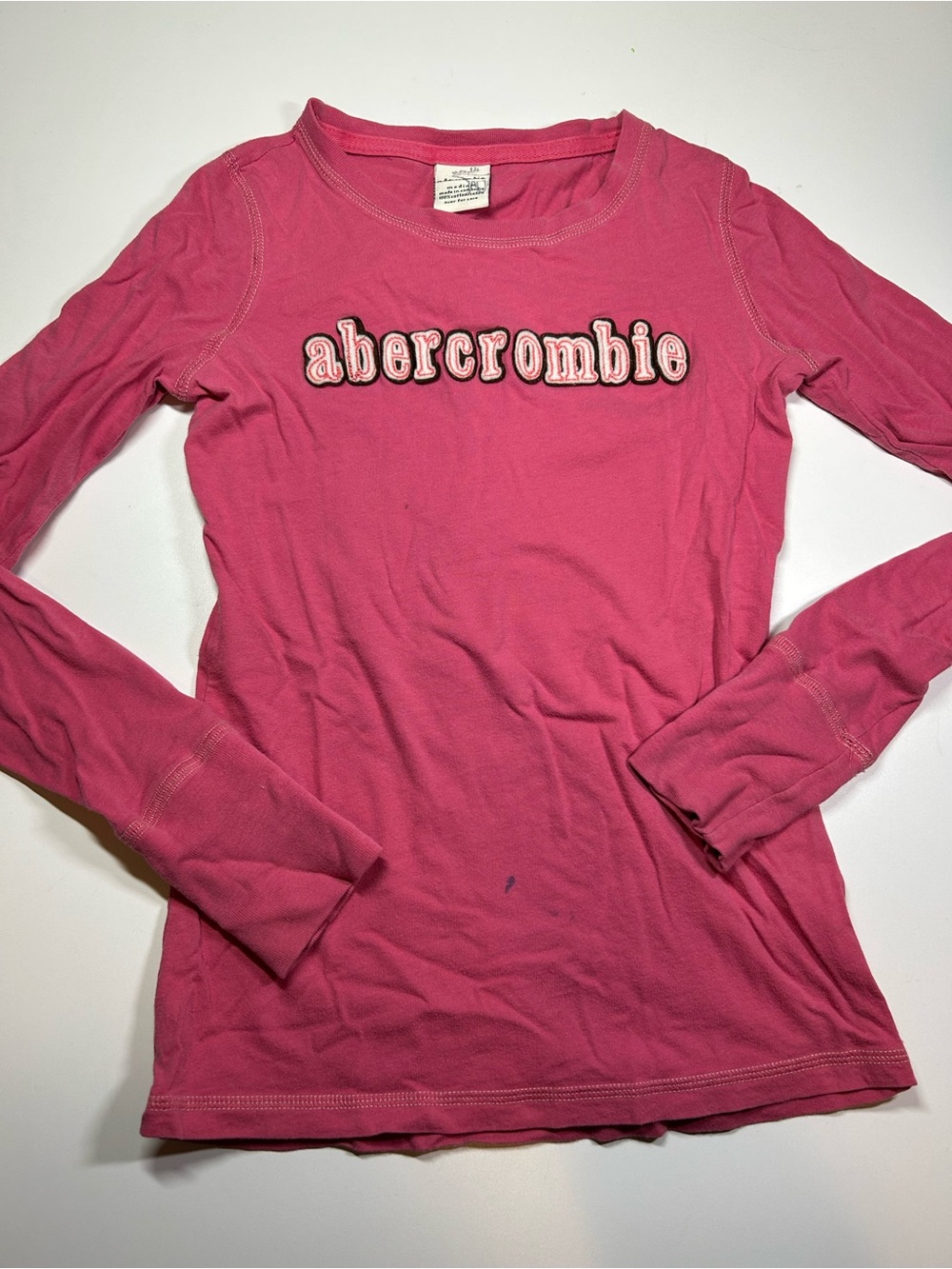 abercrombie kids Girl's Medium M Hot Pink Stitched Logo Long Sleeve Tee Vintage